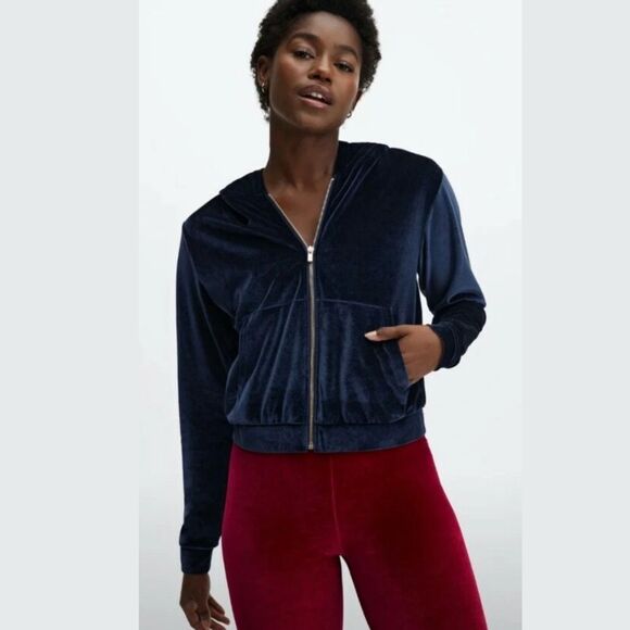 Fabletics Donna Velour Zip Up Hoodie in Navy | XL - Picture 2 of 7